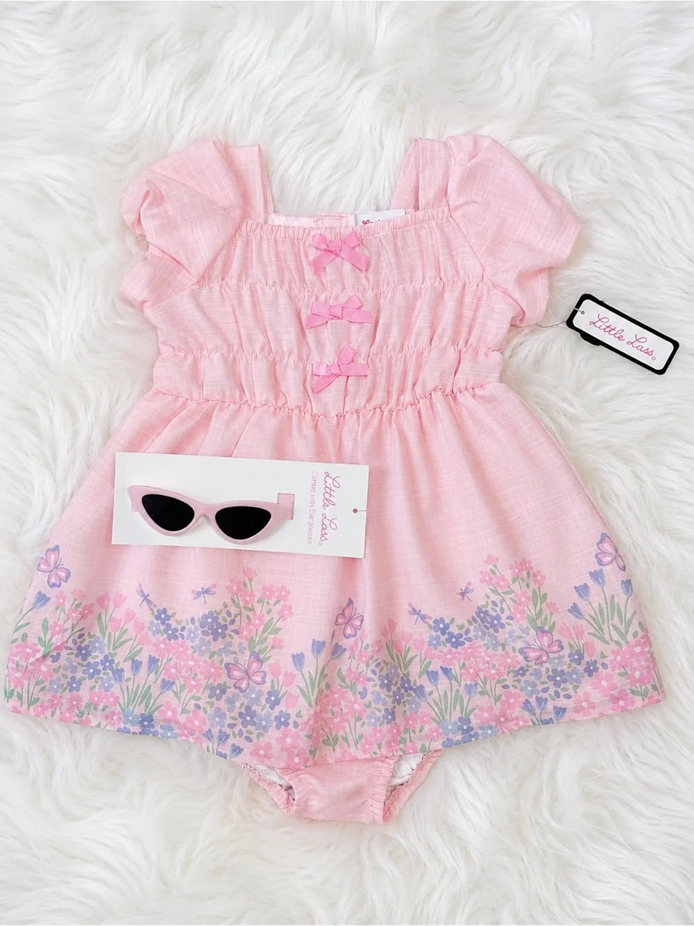 Little Lass Pink Floral Smocked Baby Dress and Sunglasses